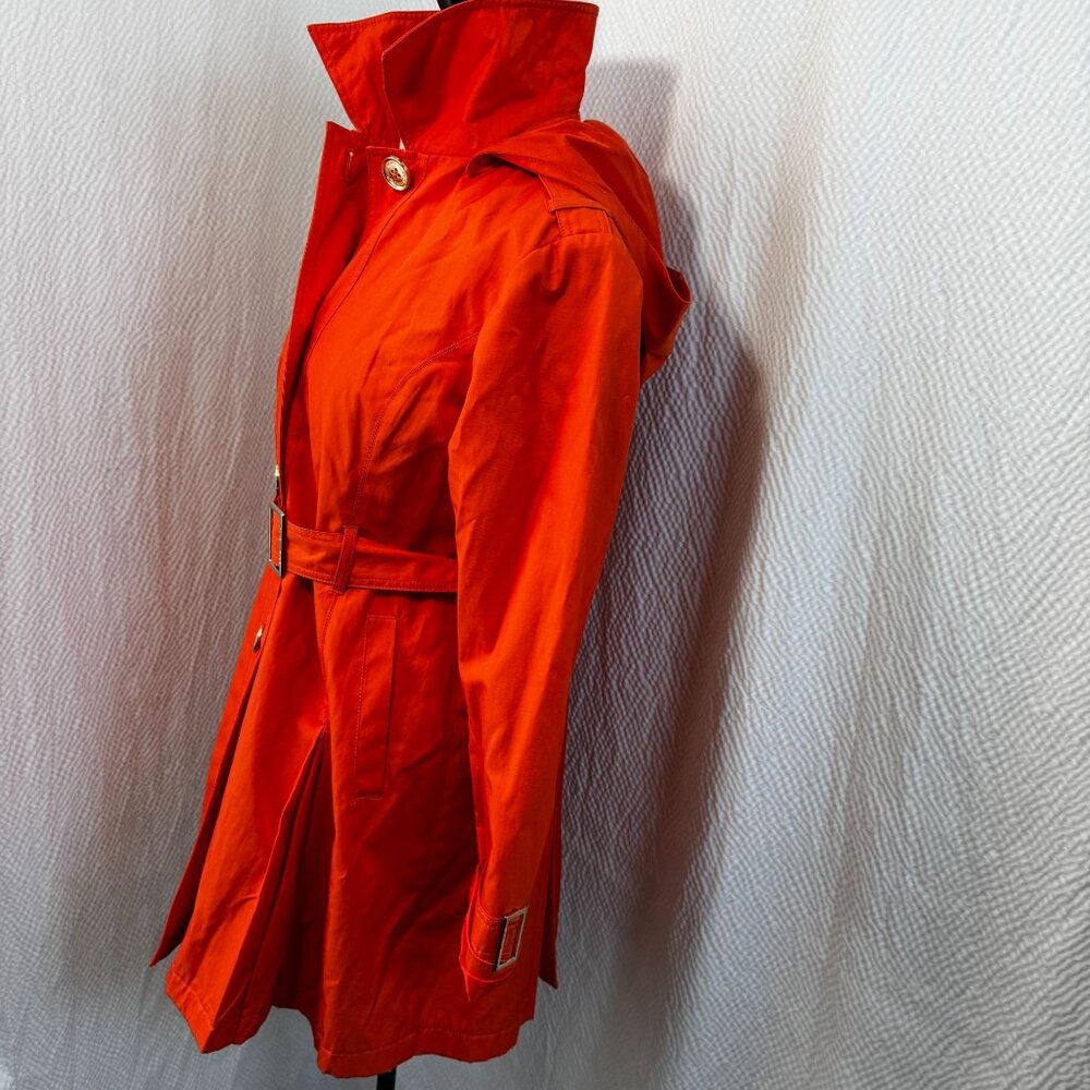 Michael Kors Women's Poppy Orange Belted Trench Coat Pocket Gold Buttons Size S - Picture 3 of 11